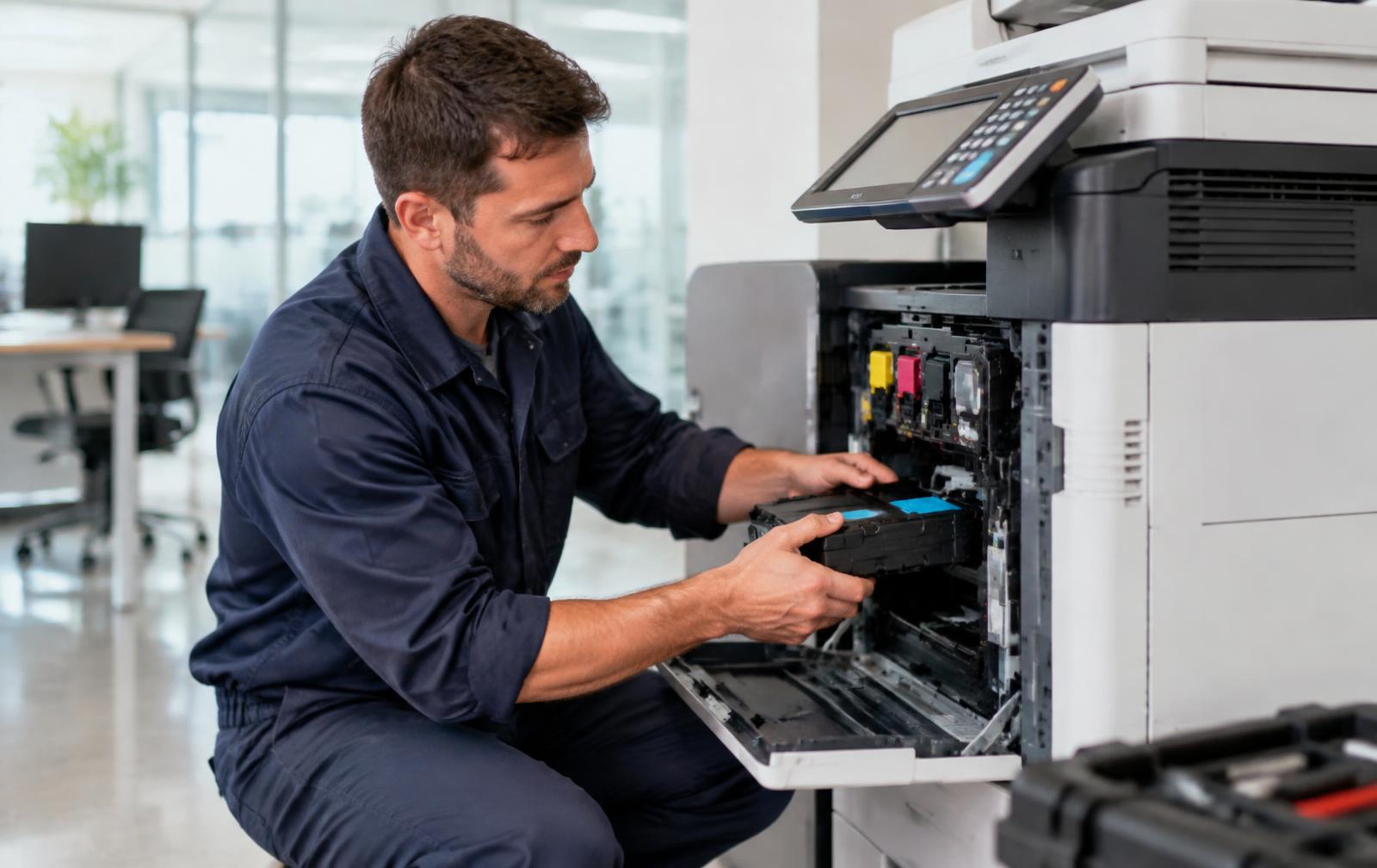 Copier Lease vs. Buy: How to Decide — office copier illustration